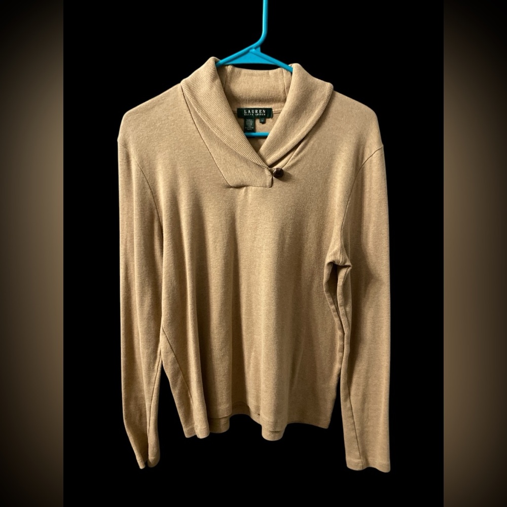 Lauren Ralph Lauren Brown CowlNeck Sweater 100% Cotton Southwestern Boho Sz L